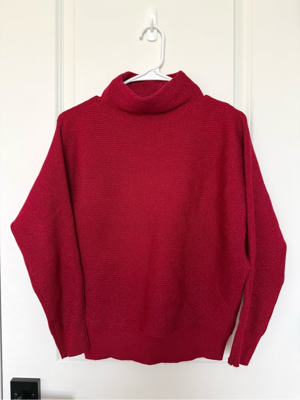 Premise Red Metallic Shimmer Turtleneck Dolman Sweater XS ✨